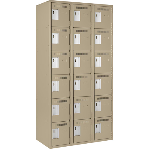 Clean Line Lockerette, 6 -tier, Bank of 3, 36" x 18" x 72", Steel, Beige, Rivet (Assembled) Fastek