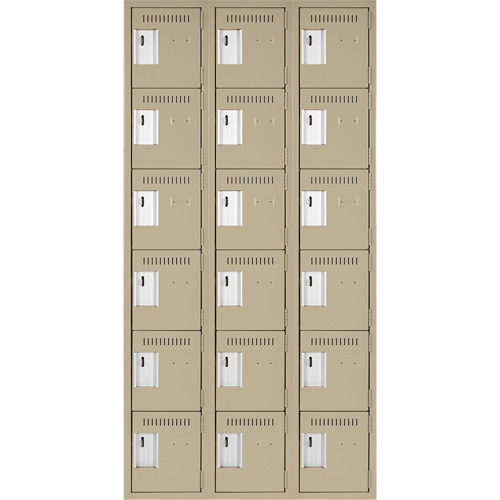 Clean Line Lockerette, 6 -tier, Bank of 3, 36" x 18" x 72", Steel, Beige, Rivet (Assembled) Fastek