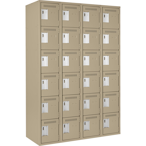 Clean Line Lockerette, 6 -tier, Bank of 4, 48" x 18" x 72", Steel, Beige, Rivet (Assembled) Fastek