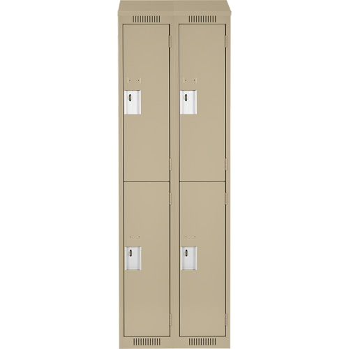 Clean Line Lockers, 2 -tier, Bank of 2, 24" x 18" x 78", Steel, Beige, Rivet (Assembled) Fastek