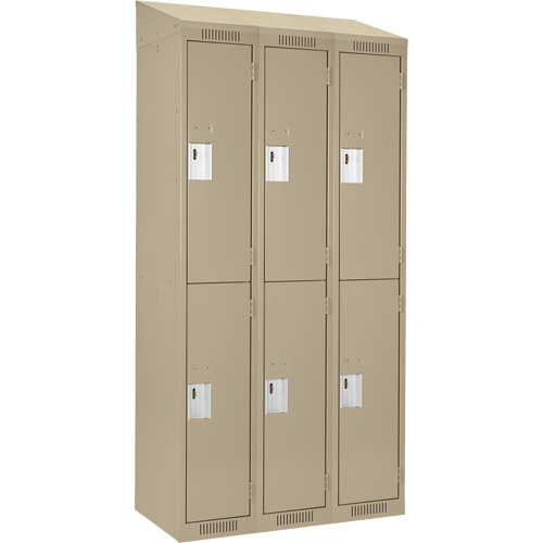 Clean Line Lockers, 2 -tier, Bank of 3, 36" x 18" x 78", Steel, Beige, Rivet (Assembled) Fastek