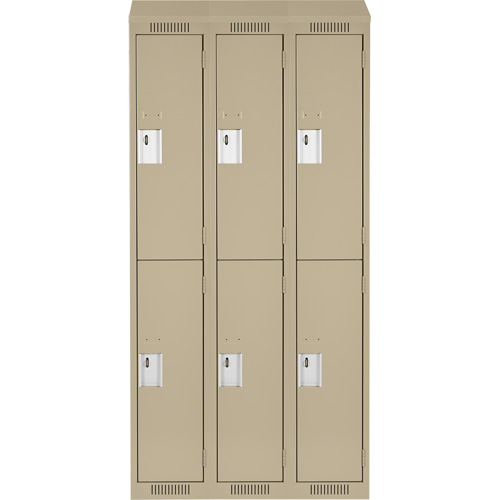 Clean Line Lockers, 2 -tier, Bank of 3, 36" x 18" x 78", Steel, Beige, Rivet (Assembled) Fastek