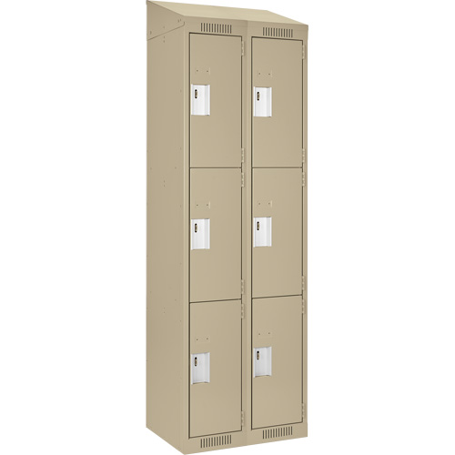 Clean Line Lockers, 3 -tier, Bank of 2, 24" x 18" x 78", Steel, Beige, Rivet (Assembled) Fastek