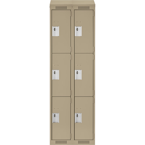 Clean Line Lockers, 3 -tier, Bank of 2, 24" x 18" x 78", Steel, Beige, Rivet (Assembled) Fastek