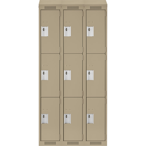Clean Line Lockers, 3 -tier, Bank of 3, 36" x 18" x 78", Steel, Beige, Rivet (Assembled) Fastek