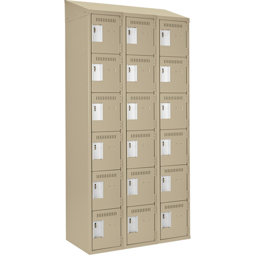 Clean Line Lockerette, 6 -tier, Bank of 3, 36" x 18" x 78", Steel, Beige, Rivet (Assembled) Fastek