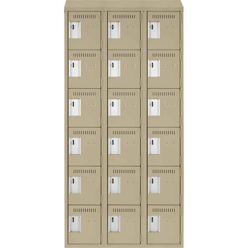 Clean Line Lockerette, 6 -tier, Bank of 3, 36" x 18" x 78", Steel, Beige, Rivet (Assembled) Fastek