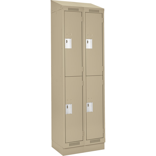 Clean Line Lockers, 2 -tier, Bank of 2, 24" x 18" x 82", Steel, Beige, Rivet (Assembled) Fastek