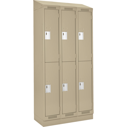 Clean Line Lockers, 2 -tier, Bank of 3, 36" x 18" x 82", Steel, Beige, Rivet (Assembled) Fastek