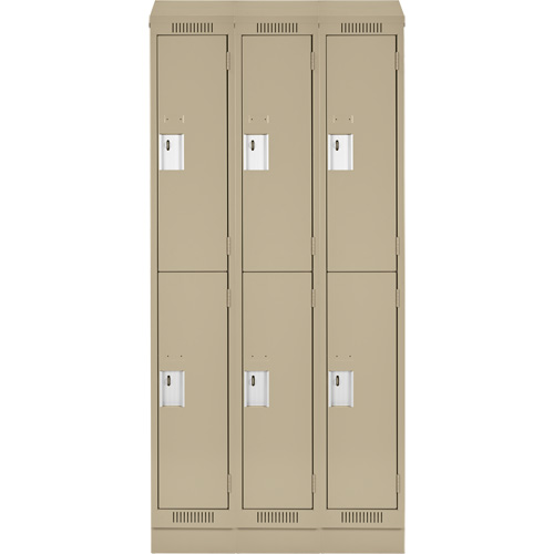 Clean Line Lockers, 2 -tier, Bank of 3, 36" x 18" x 82", Steel, Beige, Rivet (Assembled) Fastek