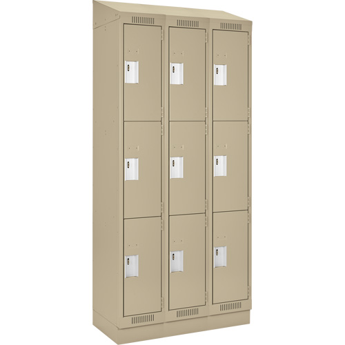 Clean Line Lockers, 3 -tier, Bank of 3, 36" x 18" x 82", Steel, Beige, Rivet (Assembled) Fastek