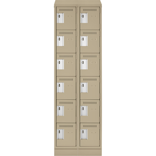 Clean Line Lockerette , 6 -tier, Bank of 2, 24" x 18" x 82", Steel, Beige, Rivet (Assembled) Fastek