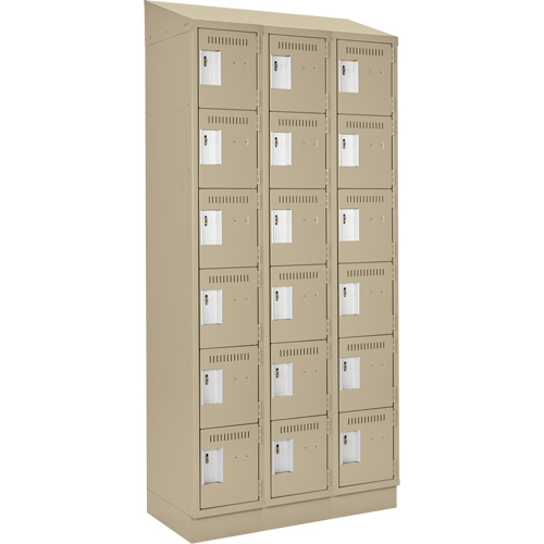 Clean Line Lockerette , 6 -tier, Bank of 3, 36" x 18" x 82", Steel, Beige, Rivet (Assembled) Fastek