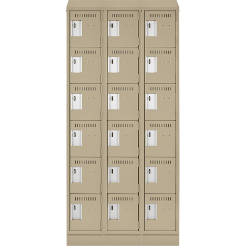 Clean Line Lockerette , 6 -tier, Bank of 3, 36" x 18" x 82", Steel, Beige, Rivet (Assembled) Fastek