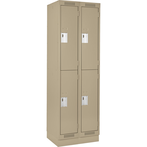 Clean Line Lockers, 2 -tier, Bank of 2, 24" x 18" x 76", Steel, Beige, Rivet (Assembled) Fastek