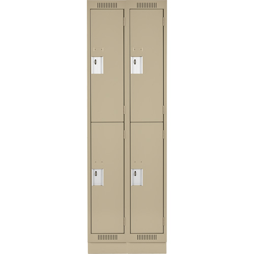 Clean Line Lockers, 2 -tier, Bank of 2, 24" x 18" x 76", Steel, Beige, Rivet (Assembled) Fastek