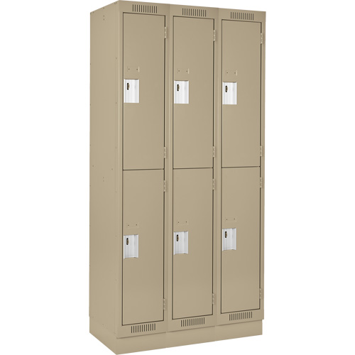 Clean Line Lockers, 2 -tier, Bank of 3, 36" x 18" x 76", Steel, Beige, Rivet (Assembled) Fastek