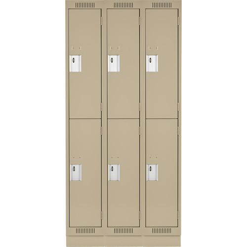 Clean Line Lockers, 2 -tier, Bank of 3, 36" x 18" x 76", Steel, Beige, Rivet (Assembled) Fastek