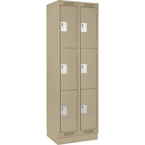 Clean Line Lockers, 3 -tier, Bank of 2, 24" x 18" x 76", Steel, Beige, Rivet (Assembled) Fastek