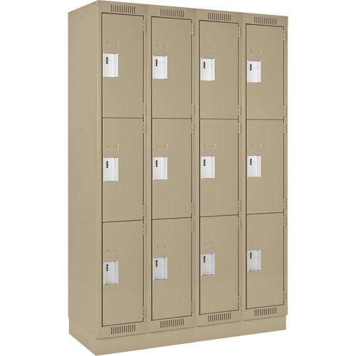Clean Line Lockers, 3 -tier, Bank of 4, 48" x 18" x 76", Steel, Beige, Rivet (Assembled) Fastek