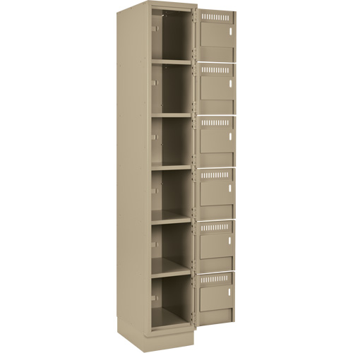 Clean Line Lockerette, 6 -tier, Bank of 4, 48" x 18" x 76", Steel, Beige, Rivet (Assembled) Fastek
