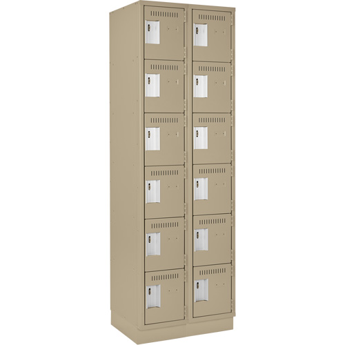 Clean Line Lockerette, 6 -tier, Bank of 2, 24" x 18" x 76", Steel, Beige, Rivet (Assembled) Fastek