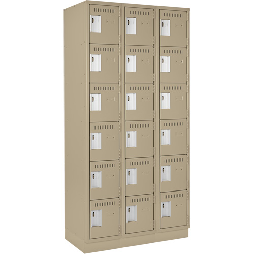 Petits casiers Clean Line, 6 niveaux, Bloc de 3, 36" x 18" x 76", Acier, Beige, Rivet (assembl&eacute;) Fastek