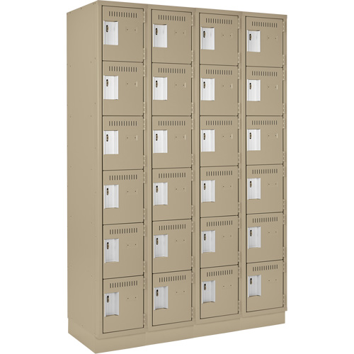 Clean Line Lockerette, 6 -tier, Bank of 4, 48" x 18" x 76", Steel, Beige, Rivet (Assembled) Fastek