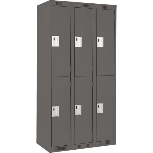 Clean Line Lockers, 2 -tier, Bank of 3, 36" x 18" x 72", Steel, Charcoal, Rivet (Assembled) Fastek