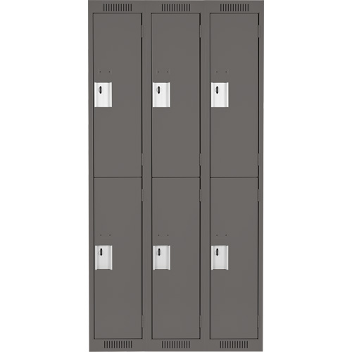 Clean Line Lockers, 2 -tier, Bank of 3, 36" x 18" x 72", Steel, Charcoal, Rivet (Assembled) Fastek