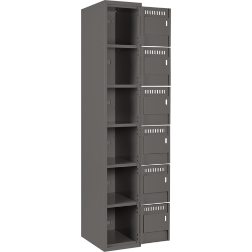 Clean Line Lockerette, 6 -tier, Bank of 4, 48" x 18" x 72", Steel, Charcoal, Rivet (Assembled) Fastek