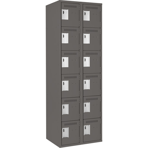 Clean Line Lockerette, 6 -tier, Bank of 2, 24" x 18" x 72", Steel, Charcoal, Rivet (Assembled) Fastek