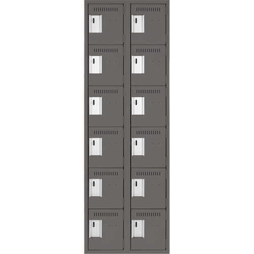 Clean Line Lockerette, 6 -tier, Bank of 2, 24" x 18" x 72", Steel, Charcoal, Rivet (Assembled) Fastek