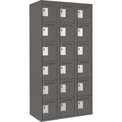 Clean Line Lockerette, 6 -tier, Bank of 3, 36" x 18" x 72", Steel, Charcoal, Rivet (Assembled) Fastek