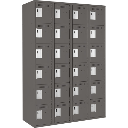 Clean Line Lockerette, 6 -tier, Bank of 4, 48" x 18" x 72", Steel, Charcoal, Rivet (Assembled) Fastek