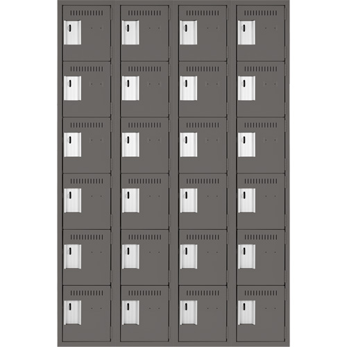 Clean Line Lockerette, 6 -tier, Bank of 4, 48" x 18" x 72", Steel, Charcoal, Rivet (Assembled) Fastek