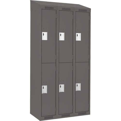Clean Line Lockers, 2 -tier, Bank of 3, 36" x 18" x 78", Steel, Charcoal, Rivet (Assembled) Fastek