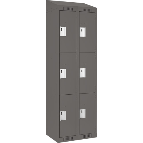Clean Line Lockers, 3 -tier, Bank of 2, 24" x 18" x 78", Steel, Charcoal, Rivet (Assembled) Fastek