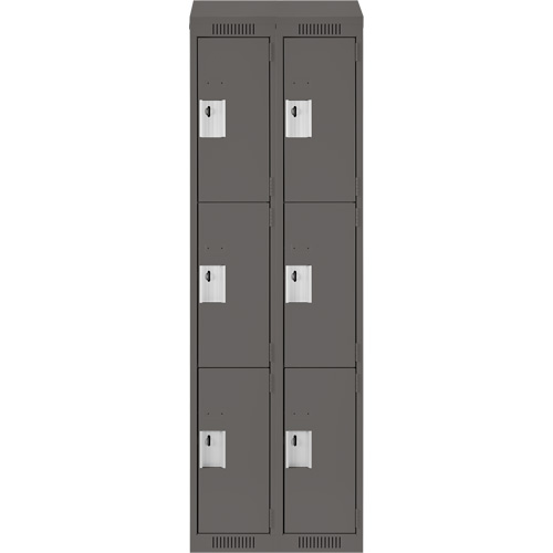 Clean Line Lockers, 3 -tier, Bank of 2, 24" x 18" x 78", Steel, Charcoal, Rivet (Assembled) Fastek