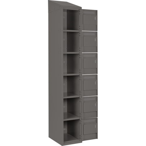 Clean Line Lockerette, 6 -tier, Bank of 4, 48" x 18" x 78", Steel, Charcoal, Rivet (Assembled) Fastek