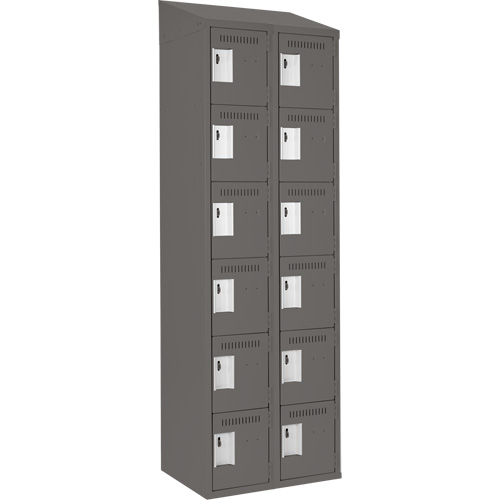 Clean Line Lockerette, 6 -tier, Bank of 2, 24" x 18" x 78", Steel, Charcoal, Rivet (Assembled) Fastek