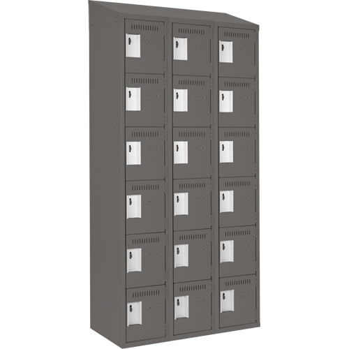 Clean Line Lockerette, 6 -tier, Bank of 3, 36" x 18" x 78", Steel, Charcoal, Rivet (Assembled) Fastek