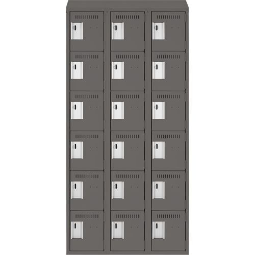 Clean Line Lockerette, 6 -tier, Bank of 3, 36" x 18" x 78", Steel, Charcoal, Rivet (Assembled) Fastek