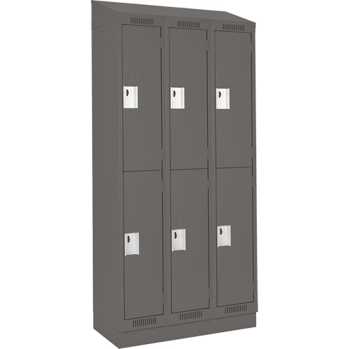 Clean Line Lockers, 2 -tier, Bank of 3, 36" x 18" x 82", Steel, Charcoal, Rivet (Assembled) Fastek
