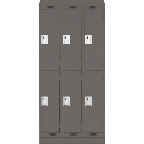 Clean Line Lockers, 2 -tier, Bank of 3, 36" x 18" x 82", Steel, Charcoal, Rivet (Assembled) Fastek