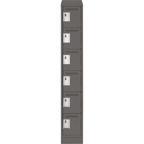 Clean Line Lockerette, 6 -tier, 12" x 18" x 82", Steel, Charcoal, Rivet (Assembled) Fastek