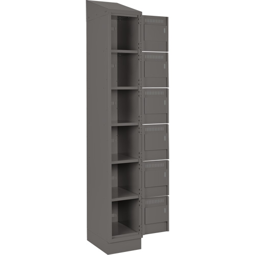 Clean Line Lockerette, 6 -tier, Bank of 4, 48" x 18" x 82", Steel, Charcoal, Rivet (Assembled) Fastek