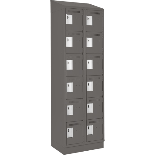 Clean Line Lockerette, 6 -tier, Bank of 2, 24" x 18" x 82", Steel, Charcoal, Rivet (Assembled) Fastek