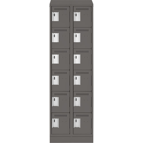 Clean Line Lockerette, 6 -tier, Bank of 2, 24" x 18" x 82", Steel, Charcoal, Rivet (Assembled) Fastek