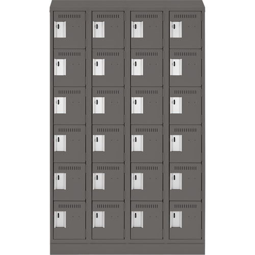 Clean Line Lockerette, 6 -tier, Bank of 4, 48" x 18" x 82", Steel, Charcoal, Rivet (Assembled) Fastek
